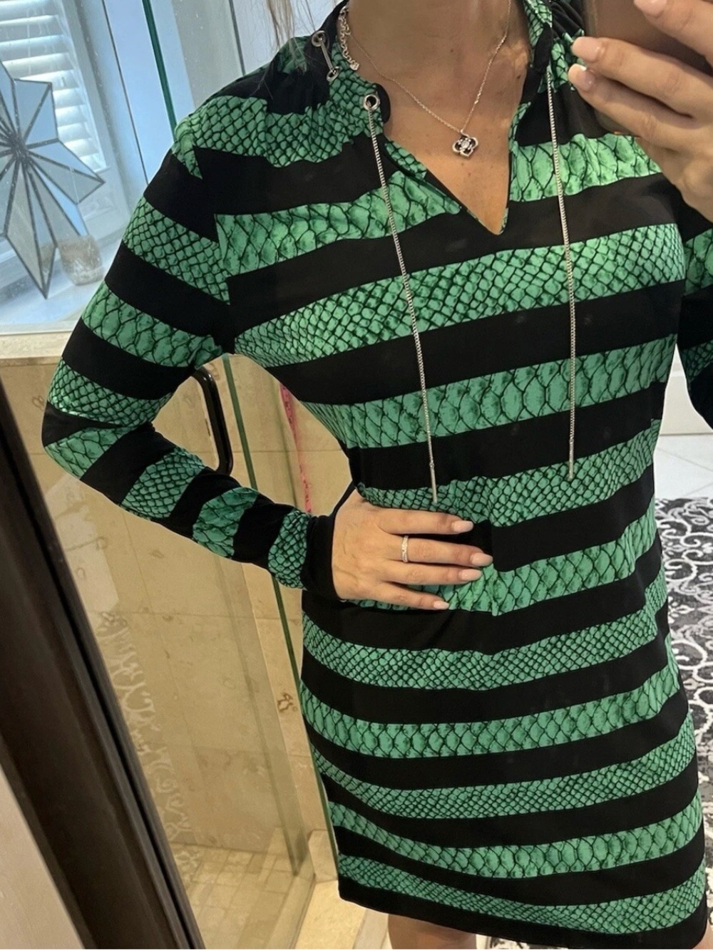 MICHAEL KORS Green & Black Dress Silver Chain Size M